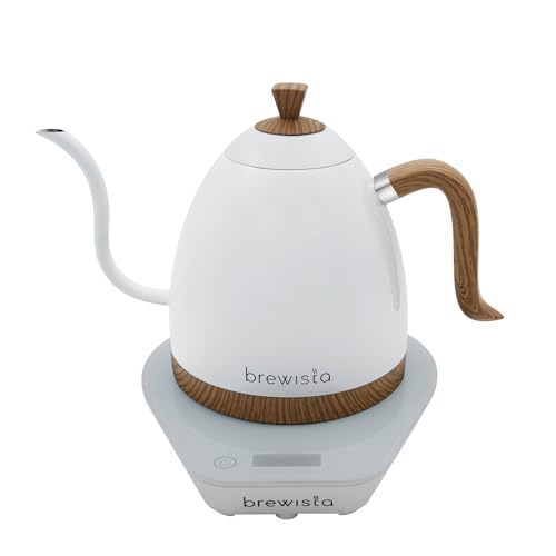 Brewista Artisan Electric Gooseneck Kettle Water Boiler with LCD Panel Precise Temperature Control Fast Boiling and Keep Warm Settings for Pour-Over Coffee & Tea Caf 1 Liter (Pearl White Base)