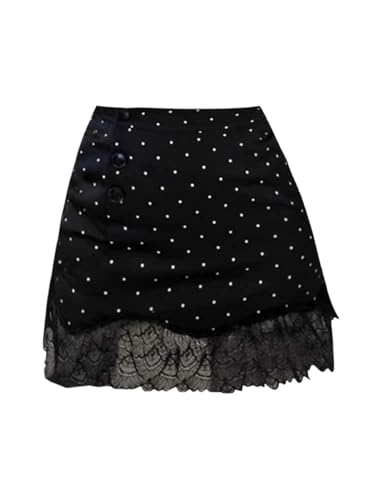 Women A-Line Coquette Polka Dot Lace Patchwork Mini Skirt Korean