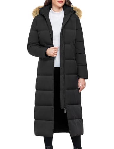 Women Long Puffer Coat Warm Winter Quilted Jacket Fashion Ladies Thicken Full Zip Down Coats Removable Fur Hood Parka
