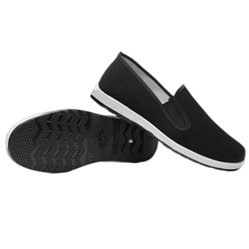 Chinese Traditional Old Beijing Shoes Tabi Shoe Kung Fu Shoes Rubber Sole Unisex Canvas Anti-Slip Fashion Qigong Trainerss Black 8M US Women/6.5M US Men