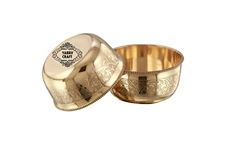 Image of Pure Brass Floral Design Serving Bowl Set (Golden, Set Of 2), 200 milliliter