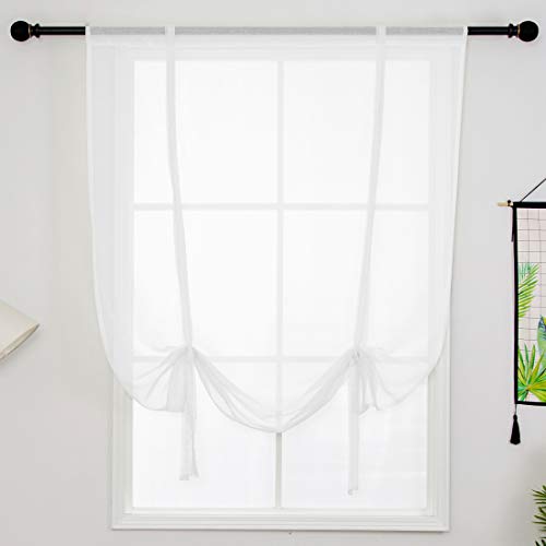 vctops Cortinas de gasa transparente de color sólido con filtro de luz, cortinas de globo ajustables, tratamiento para ventana pequeña, 1 panel (116 x 160 cm), color blanco