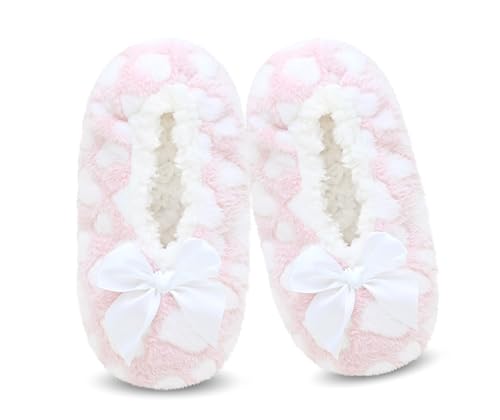 Image of DICUIRD Womens Cozy&Warm Soft Sole Slipper Socks with Grippers-Girls Teddy Fleece Indoor Slipper with Non-skid Bottoms