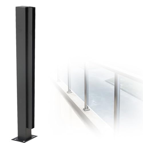 Heavy Duty Stainless Steel Balustrade Post, No-Punch Glass Railing Column for Stairs with Slots &amp; Base, 24 32 36 40 48 in High Vitreous Railing Post(C-Edge,Height 36in/90cm)