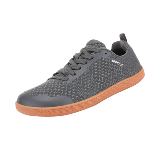 FNKDOR Herren Barfußschuhe Sneaker Sportschuhe Gewebt Atmungsaktiv Leicht Schnürung Laufschuhe Trendy Freizeit Turnschuhe (Grey, 40)