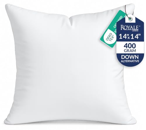 ROYALE LINENS 14 x 14 Pillow Insert - Down Alternative Throw Pillows Insert - Square Pillow Pack of 1 White - Bed & Couch Pillows - Inner Cushion for Bed Cushion for Living Room - Shams Stuffer
