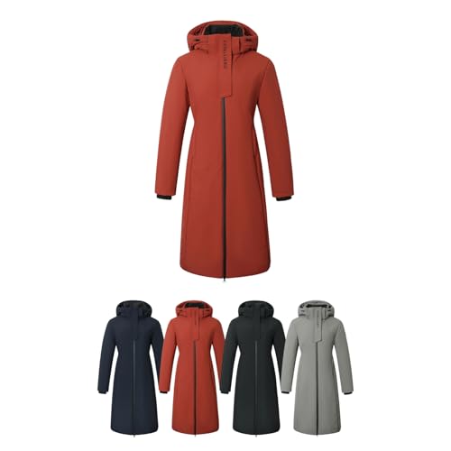 Covalliero - Damen Reitmantel – Wintermantel wasserabweisend & atmungsaktiv – langer Mantel m. Reitschlitz, üppiger Wattierung, Kapuze & hohem Kragen – Funktionsmantel...