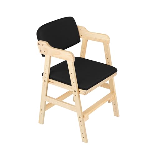 Supfine Trona, trona de madera ajustable en altura para niños de 2 a 12 años de madera de haya, para comer y estudiar, silla para niños y adultos (negro, 1 unidad)