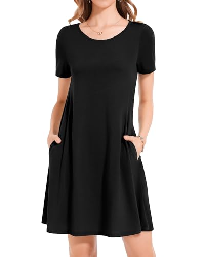 Image of Womens Summer Dresses Beach Casual Loose Tshirt Floral Short Sleeve Flowy Pockets Sundresses 2026