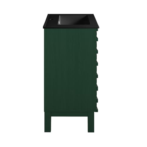 Image of Swiss Madison Cascade 24 inch Freestanding Bathroom Vanity in Green Oak with Black Sink Top