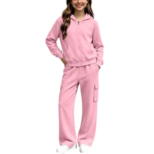 JiXiang Girls Sweatsuit 2 Piece Zip Up Long Sleeve Hoodies and Jogger Sweatpant Tracksuit Cozy Fall Winter Athletic Tracksuit - image 2