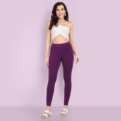 Image of ONE SKY Women Full Length Leggings | Cotton Modal Spandex Blend | High Waist Stretchable & Bio-Washed Fabric | Colour-Lock Technology | Comfortable Leggings for Women