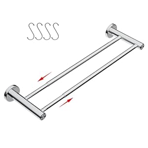 Verstellbare Doppel-Badetuchstange, 40,6 bis 70,6 cm, ZUEXT verchromter Edelstahl-Handtuchhalter, erweiterbar, Wandmontage, Handtuchhalter für Badezimmer, Küche, 2,5 cm Rohr-Handtuchhalter mit Haken