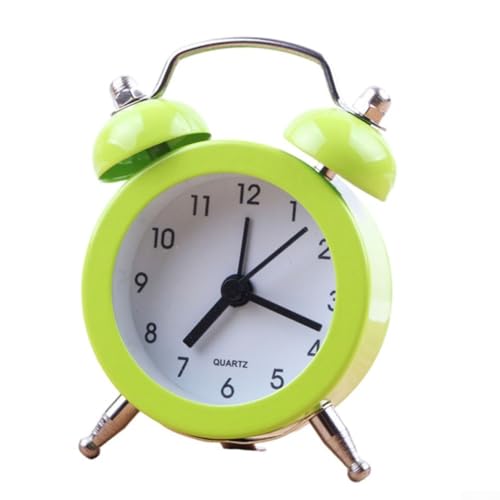 Yhenlovtt Reloj despertador clásico de doble campana con movimiento de cuarzo, cuerpo de metal y lente de cristal para uso nocturno de noche, funciona con pilas, color verde