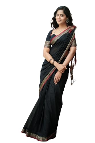 Image of DEVIKA TEXTILES Black Gouthami Narayanpet Pure Cotton Saree | Lightweight & Elegant Saree for Women