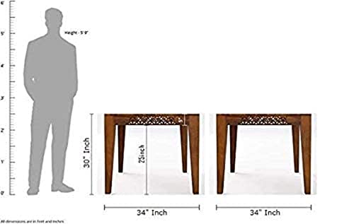 Image of Sheesham Wood 2 Seater Dining Table with 2 Cushion Chairs for Dining Room Living Room Home Office Wooden CNC Design Dinner Table Furniture (Teak Finish) | 1 Year Warranty
