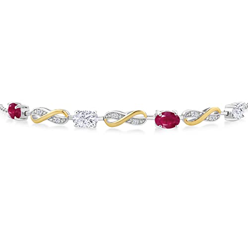 Gem Stone King 925 Silver And 10K Yellow Gold Lab Grown Diamond Infinity Bracelet For Women Mom Wife Girls Her Oval Red Ruby And Moissanite (2.25 Cttw, Fully Adjustable Up To 7.5 Inch) #TOP1