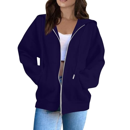 OIOLOYJM Zipper Hoodies for Women Long Sleeve Oversized Sweatshirts Y2k Drawstring Soft Jacket 2025 Fall Fashion with Pockets