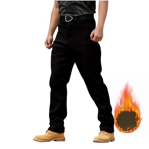 Fleece Lined Cargo Pants for Men Button Waist Fleece Cargo Pants with Pockets Baggy Waterproof Tactical Pants Ski Pants Stretch Cargo Pants Mens Travel Pants Hiking Pants Men Lightweight Ripstop Pants