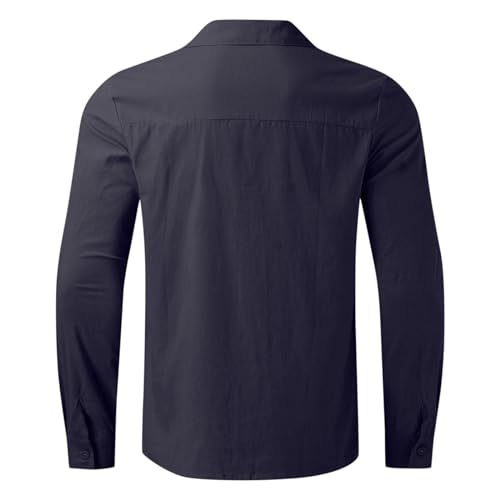 Chemise coton et lin homme grande taille décontractée manches longues - 4