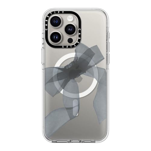 CASETiFY �N���A MagSafe�Ή� iPhone 15 Pro Max �P�[�X [���΂݂ɂ����f�� / 2m����̗����������N���A / MagSafe �ɑΉ�] - Black Organza Ribbon - �N���A