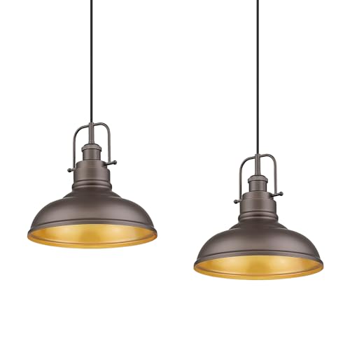 Image of zeyu 2 Pack Farmhouse Pendant Light Fixtures, 11-inch Ceiling Hanging Light Fixtures for Kitchen Dining Room, Oil Rubbed Bronze Finish, 016-1-2PK ORB
