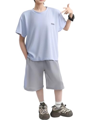 easyforever Kids Quick-dry Sports Set 2-piece T-shirt Shorts For Boys Girls Tennis Basketball Running Gym Workout Blue 11-12 Years