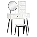 HOMCOM Juego Tocador de Maquillaje con Taburete Espejo Redondo 2 Cajones de Almacenaje y 3 Estantes Mesa de Maquillaje para Dormitorio Vestidor 80x42x131 cm Blanco