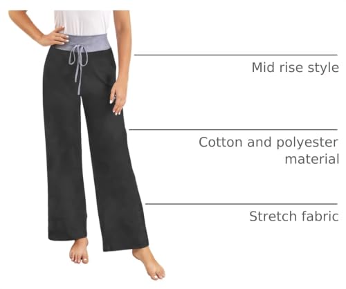 Image of iChunhua Women's Comfy Stretch Floral Print Drawstring Palazzo Wide Leg Lounge Pant
