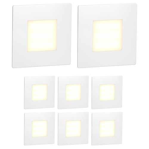 ledscom.de 8 Stück LED Treppenlicht/Wandeinbauleuchte FEX für innen und außen, eckig, 85 x 85mm, warmweiß
