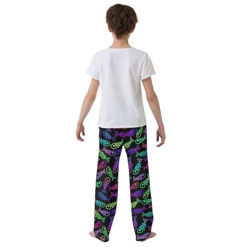 ZZXXB Colorful Fish Bones Boys Long Pants Soft Trousers Elastic Waist Kids Lounge Bottoms with Pockets S-XL3