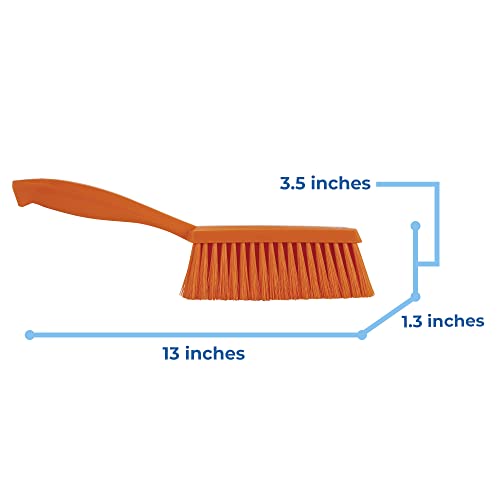 Image of Vikan 45877 Bench Cleaning Brush, Polypropylene /Polyester Soft Bristle Dustpan Brush & Sweeper With Handle, 14-Inch, Orange