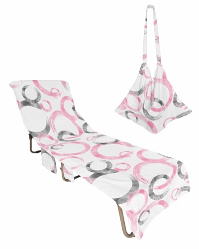 Pink Gray Geometric Beach Lounge Chair Towel Cover, Soft Chaise Lounge Towel with Side Pockets Patio Pool Chairs Cover for Beach/Pool Sunbathing 29x85 Modern Oil Painted Abstract Art