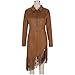 Women's Western Vintage Dress Long Sleeve Lapel Collar Tassel Trim Half Zip Midi Dresses Slim Fall Fashion Clothing S-3XL Brown