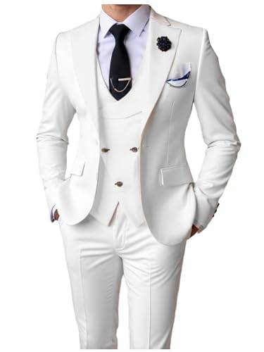 Mens Suit Slim Fit 3 Piece Double Breasted Wedding Party Dinner Suit Jacket Vest Pants Set