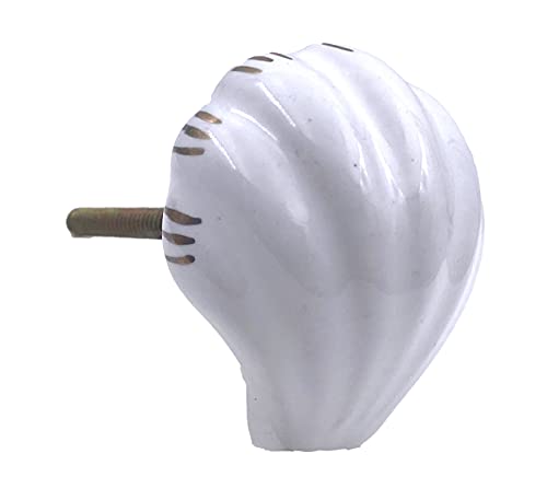 White Ceramic Sea Shell, Drawer Pull, Cabinet Pull, Dresser Knob - Pack of 10