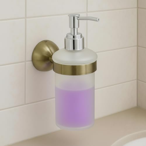 Image of USF Wall Mount Soap Dispenser 300 ml, Liquid Handwash Pump with Glass Container for Bathroom Utility, Easy Refill & Strong Wall Grip Mount (Antique Finish)