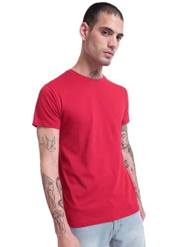 Image of Bewakoof Men's 100% Cotton Solid Regular Fit Half Sleeve Round Neck T-Shirt | Tshirt for Men Cotton| Casual Wear | Street Wear