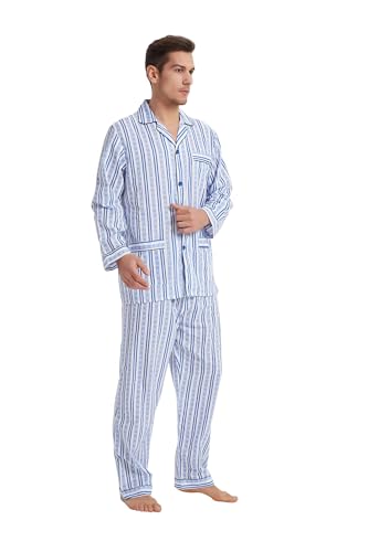 Image of GLOBAL Mens Pajamas Set, 100% Cotton Woven Drawstring Sleepwear Set with Top and Pants /Bottoms