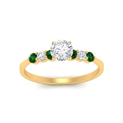 Image of Choose Your Gemstone Round Accented Diamond CZ Ring Yellow Gold Plated Round Shape Side Stone Engagement Rings Matching Jewelry Wedding Jewelry Easy to Wear Gifts US Size 4 to 12