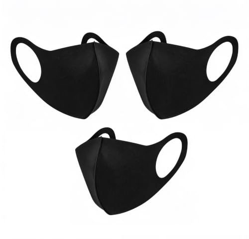 EuroMarksGlobal 3 Pack TripleLayer Cotton Face Masks Reusable & Washable Black Unisex Face Coverings with NanoMesh WaterRepellent Layer Fashion Masks for Dust Pollution & Droplets (Pack of 3)