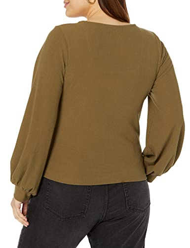 The Drop Women's @Lucyswhims Square-Neck Balloon-Sleeve Top, Military Olive, L #TOP4