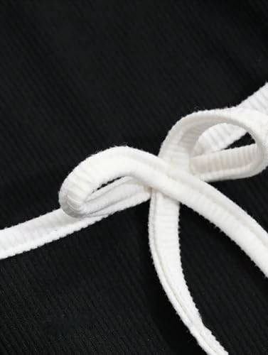 Image of Black Slim Fit Scoop Neck Top, Long Sleeves Top for Women,Front Knot Top