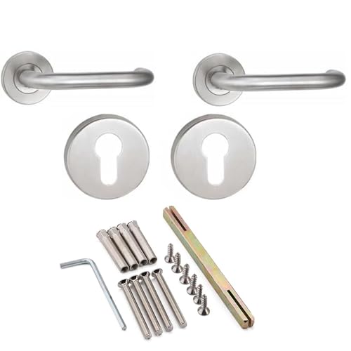 Image of NATIONWIDE - FIRE SPECIALISTS Stainless Steel Lever Handle with Escutcheons for Euro Cylinder, Round Door Lever Lock On Rose, Door Handle Set with Spindle, Interior Doors,