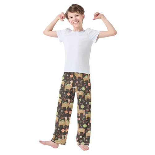 ZZXXB Xmas Ethnic Llama Boys Long Pants Soft Trousers Elastic Waist Kids Lounge Bottoms with Pockets S-XL2
