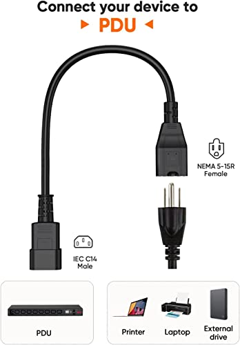 Image of CableCreation 10-Pack 1 Feet NEMA 5-15R to IEC 320 C14 Power Adapter Cords