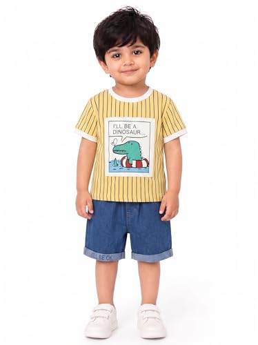Image of Krishn Creations Kids Clothes for Boys | Cotton Printed Half Sleeve T-shirt and Shorts Baby Boy Dress | Casual Wear Kids Clothes