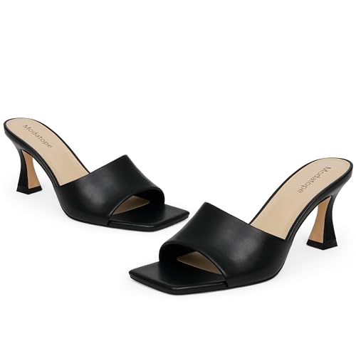 Image of Modatope Womens Heeled Sandals Open Square Toe Heels Chunky Block Heel Slip On Sandals for Women