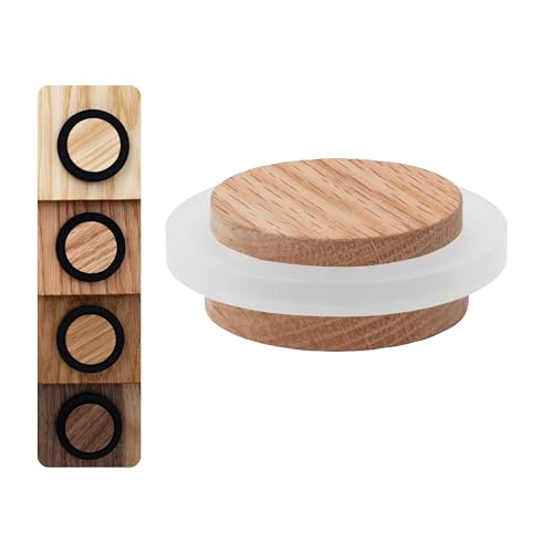 EVI Herrajes | Butée de Porte Adhésif | Bois de Chêne Rouge avec du Caoutchouc Blanc | Ø47x22mm...