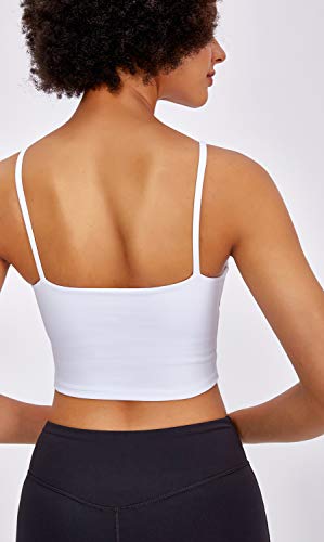 Lavento Women's Longline Sports Bra Yoga Cami Tank Top with Built in Bra (Medium,White)